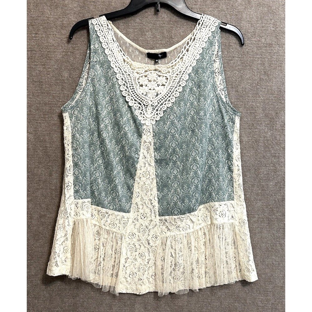 New Ryu Cottagecore Top Floral Lace  Tunic Sz M Feminine Prairie Sweet Coquette